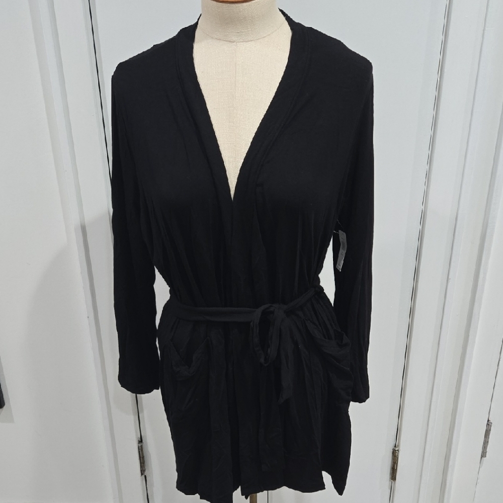 Old Navy Black Long Sleeve Loungewear Robe Cardigan with Belt Sz Small Petite